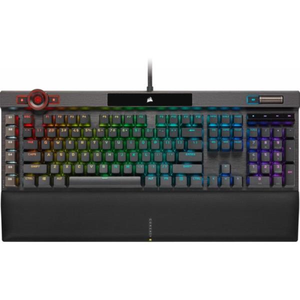 Tastatura gaming mecanica corsair k100, iluminare rgb icue, switch optic corsair opx rapidfire, butoane doubleshot pbt, negru