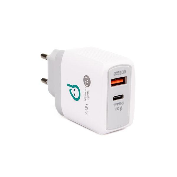Alim. retea spacer qc usb-a&c 18w, alb