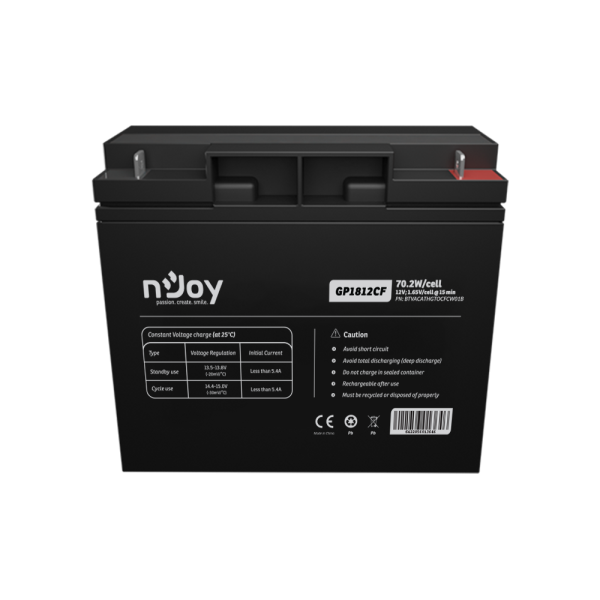 Acumulator njoy gp1812cf 12v 181x77x167mm, cycle use 14.4v- 15.0v max. current 5.4a, float use 13.5v- 13.8v, terminal t3 (m5), power 70.2w/ cell