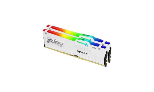 Memorie ram kingston, dimm, ddr5, 32gb, 5200mhz, cl36, 1.35v, fury beast white, rgb, kit of 2