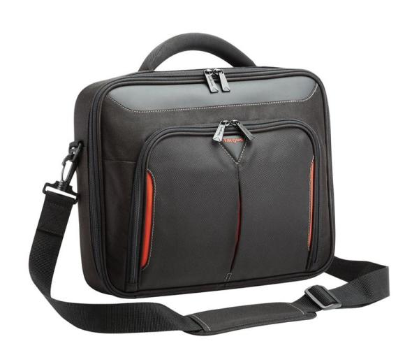 Geanta laptop targus classic+ clamshell, pentru laptopuri de 15.6", dimensiuni: 42 x 8 x 38cm, dimensiuni compartiment laptop: 38.7 x 2.5 x 26.5 cm, greutate 0.68 kg, negru/rosu