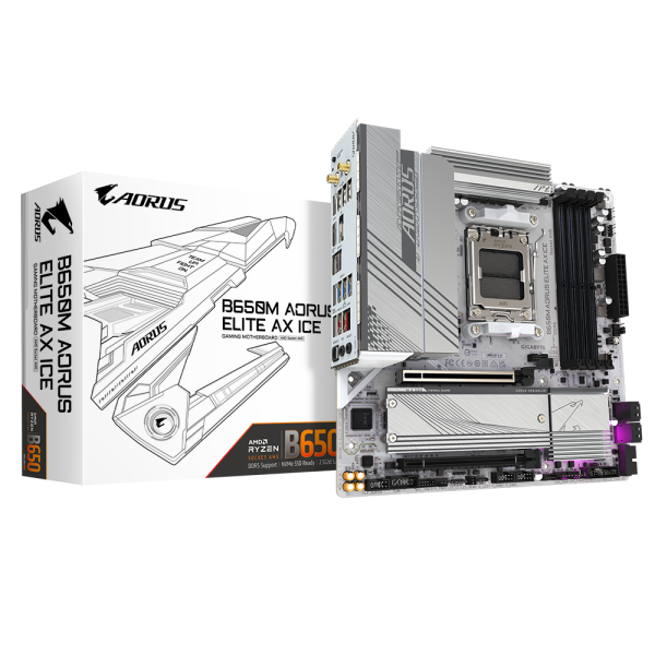 Placa de baza gigabyte b650m aorus elite ax ice am5, 4x ddr5, 1x dp 1x hdmi, 2x pcie x16, 2x m.2, 4x sata 6gb/s, matx