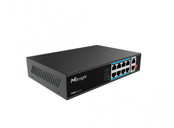 Poe switch milesight 4 porturi poe, porturi: 4x10/100mbps poe ports (rj45) + 2x100mbps uplink ports, alimentare: ac 100~240v, 50-60hz, 1a, buget poe: max. 65w, max 30w per port, temperatura de functionare:-20℃~ 55℃; ip30; dimensiuni:142.5mm(w)x115mm(d)x40