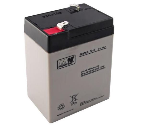 Acumulator agm 5ah 6v seria mw power, mws5-6, terminal de conexiune f1, dimensiuni: 107x47x70 mm, greutate 0,80 kg