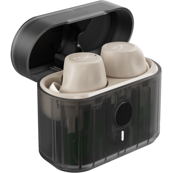 Casti hyperx cirro buds pro tan, cu functie de noise cancelling, conectivitate bt 5.2, functie de incarcare rapida, bej