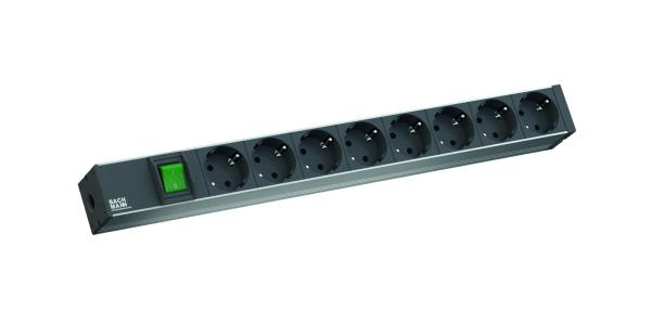 Bachmann it pdu 8x prize schuko ,1x switch, 2-pole, impamantare, intreruptor,2m, in schuko,negru,aluminiu