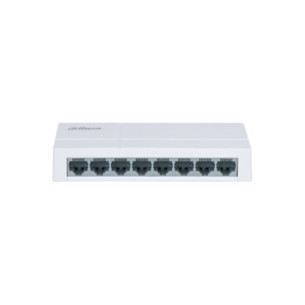 Switch dahua 8 porturi unmanaged, pfs3008-8et-l, interfata: 8 x 10/100 mbps, capacitate: 1.6 gbit, packet forwarding rate: 1.1904 mpps, greutate: 160g, dimensiuni: 132.9 mm × 62.4 mm × 24.0 mm, material carcasa: plastic.