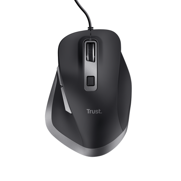 Mouse trust fyda cu fir, optic, interfata usb 2.0 rezolutie maxima 5000 dpi, 6 butoane, negru