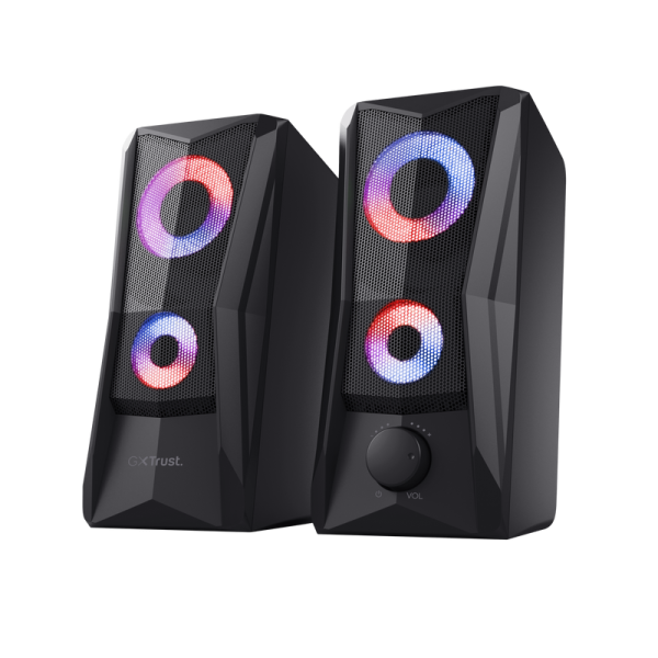 Boxe trust gxt 606 javv, iluminare rgb led, putere maxima 12w, frecventa de raspuns 160 hz - 20.000 hz, audio input 3.5mm, negru