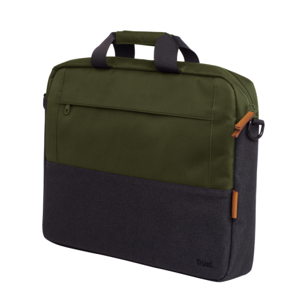 Geanta laptop trust lisboa, pentru laptopuri cu diagonala pana in 15.6", 2 compartimente, material pom, rpet polyester, rpet, volum 2.1 l,  verde