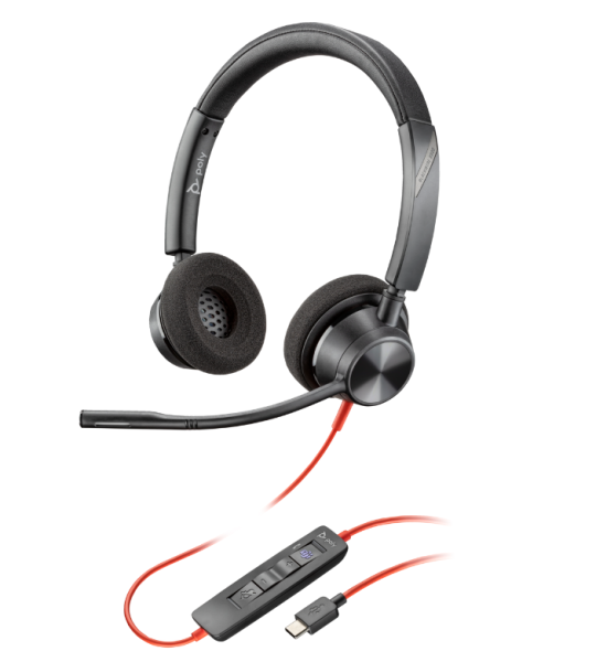 Poly blackwire 3220 stereo usb-c headset +usb-c/a adapter