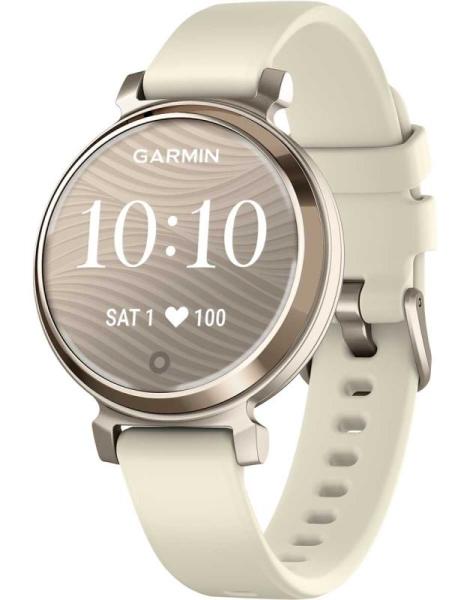 Ceas garmin lily 2 classic, display amoled, dimensiune afisaj 35.4 mm, rezolutie afisaj 240 x 201 pixeli, memorie 8gb, autonomie pana la 5 zile, rezistanta la apa pana la 5 atm, greutate: 24,4g, ramăcrem auriu, curea cafenie din material textil