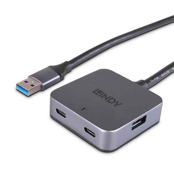 Hub lindy 4 porturi, interfata usb 3.2 / 3.1 gen 1 / usb 3.0, lungime 5m, latime de banda suportata 5gbs, chipset: vl817-q7, gri