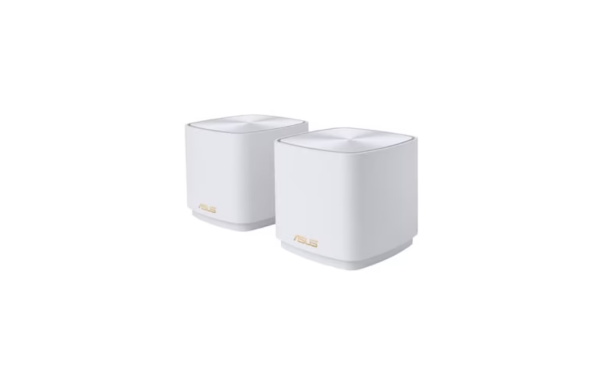 Asus dual-band large home mesh zenwifi system, xd4 plus 2 pack; white, ax1800 , 1201 mbps+ 574 mbps, 128 mb flash, 256 mb ram ; ieee 802.11a, ieee 802.11b, ieee 802.11g, wifi 4 (802.11n), wifi 5 (802.11ac), wifi 6 (802.11ax), ipv4, ipv6, 2 x antene intern
