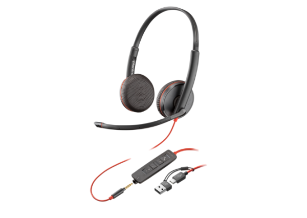Poly blackwire 3225 stereo usb-c headset +3.5mm plug +usb-c/a adapter