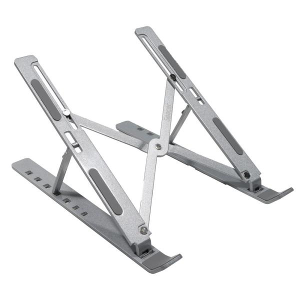 Stand notebook spacer 15.6″, aluminiu, pliabil si ajustabil, 7 trepte de inaltime, husa de transport, gri