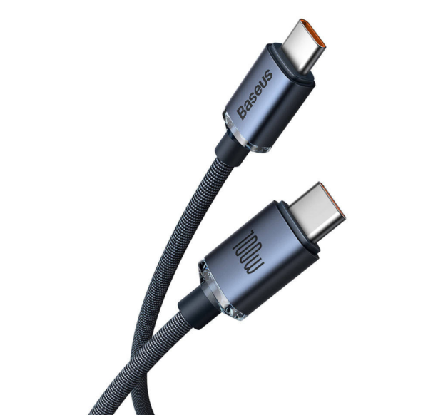 Cablu alimentare si date baseus crystal shine, fast charging data cable pt. smartphone, usb type-c la usb type-c 100w, 2m, braided, negru