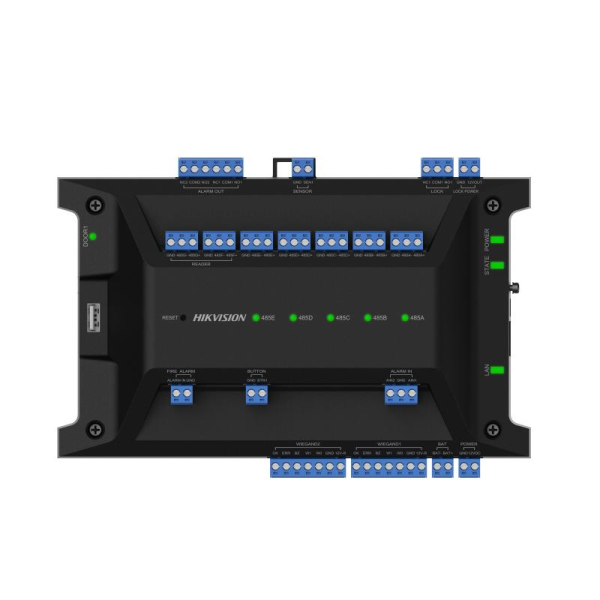 Centrala control acces hikvision ds-k2701x(p), 10/100/1000 mbps, interfete: 1x network, 1x lock control, 1x exit button, 1x door contact input, 2x alarm input, 2x alarm output, 1x tamper, 7x rs-485, 2x wiegand(w26, w340), 1x usb, 1x fire interface, capaci