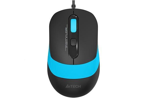 Mouse a4tech, pc sau nb, cu fir, usb, optic, 1600 dpi, butoane/scroll 4/1, buton selectare viteza, negru / albastru