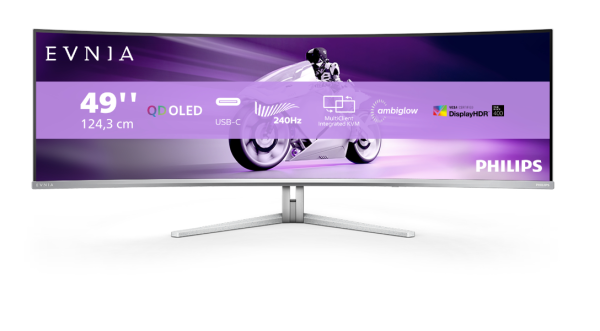 "monitor philips 48.8"" 49m2c8900/00, curvature: 1800r, diagonal (inch): 48.8, diagonal (cm): 124, aspect ratio: 32:9, panel: qd-oled, resolution: 5120x1440, refresh rate: 240hz, response time gtg: 0.03ms, brightness (max): 1000 cd/m², contrast (static) :