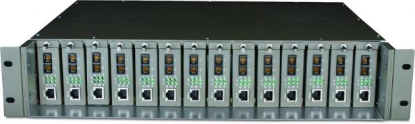 Sasiu media converter tp-link, 14 sloturi, fara management, rackmount 19" / 2u, suport sursa de alimentare redundanta, o sursa ac preinstalata