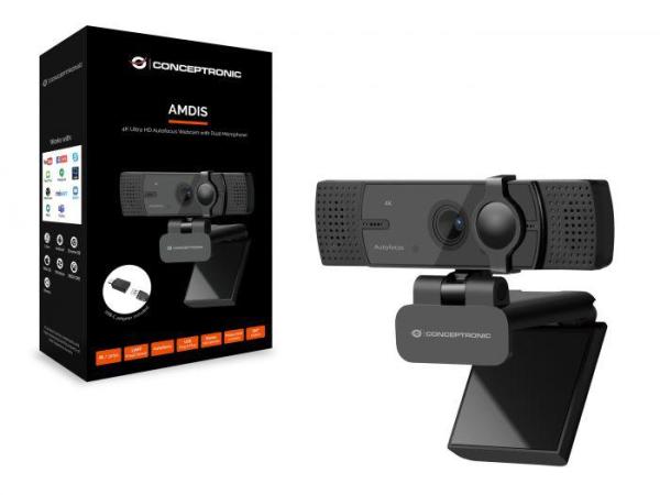 Conceptronic amdis07b 4k ultra hd autofocus webcam with dual microphone, 103 x 55 x 44 mm