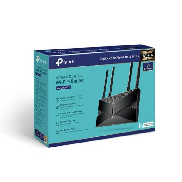 Wireless router tp-link, archer ax1800;wi-fi 6, dual-core cpu, dual- band, standarde wireless: ieee 802.11ax/ac/n/a 5 ghz, ieee 802.11ax/n/b/g 2.4 ghz, viteze wireless: 5 ghz: 1201 mbps (802.11ax), 2.4 ghz: 574 mbps (802.11ax), 4 x antene externe, interfa
