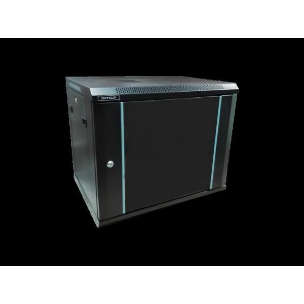 Rack 9u 600x600, dezasamblat, montare pe perete, usa din sticla, panouri laterale detasabile si securizate, culoare negru ral 9004, dateup