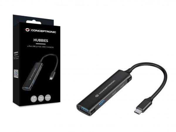 Conceptronic hubbies12b 4-port usb 3.2 gen 1 hub, usb-c x 2, usb-a x 2, aluminum case, 24 x 92 x 12 mm