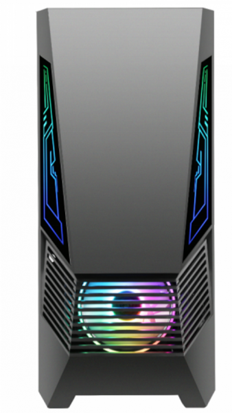 Carcasa gaming serioux rogue, tip middle tower, mesh si banda argb, capac superior cu filtru magnetic de praf, panoul lateral: sticla securizata, sasiu: spcc 0.6t, usb2.0x2+hd audio, usb 3.0 x1, porturi rezervate pentru ventilator:, față: 1 ventilator rgb