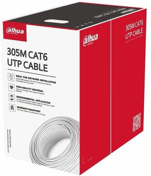 Cablu utp cat6,conductor de cupru de înaltă puritate, fără oxigen, alimentare prin ethernet,manta exterioara pvc personalizata; certificare ce cpr clasa de ignifugare eca, 305m