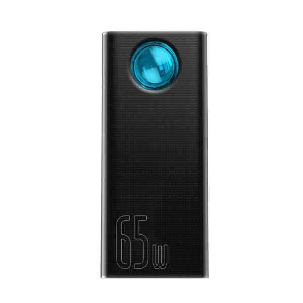 Baterie externa baseus ambilight, capacitate 30.000 mah, 4 porturi iesire usb 2.0, 1 port usb-c, voltaj iesire 5 v, amperaj 3 a, functii display digital pentru nivel baterie, incarcare rapida, negru
