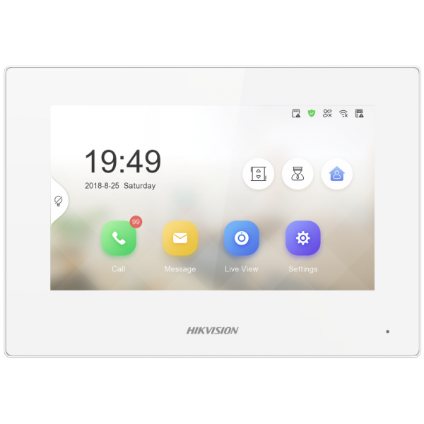 Monitor videointerfon alb 7inch color hikvision ds-kh6320-le1/wh(b) lcd resolution 1024 × 600, rom 32 mb, ram 128 mb, audio compression standard g.711 u, g.711 a, event capacity 200 alarm records, 2 mb ram reserved for events, linked doorphone capacity 17