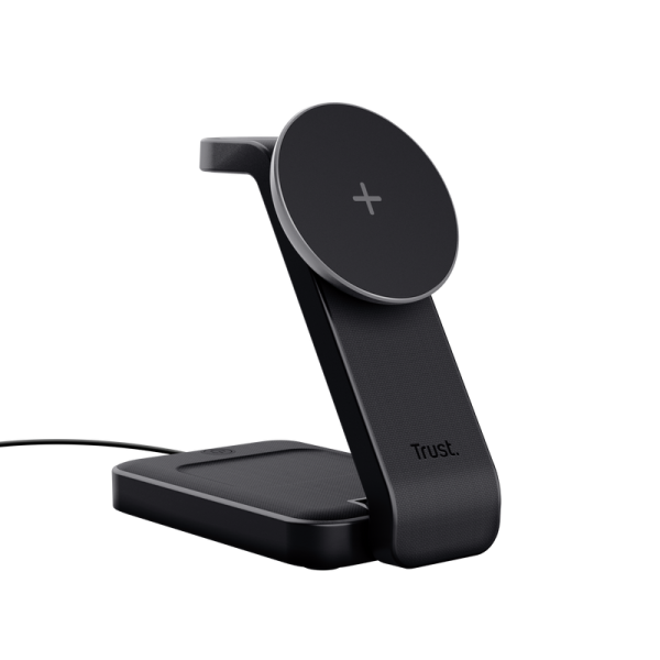 Stand de incarcare 3-in-1 trust viro, putere intrare 20w, interfata usb- c, compatibil cu produsele din brandul apple: iphone (12 si modele mai noi), airpods si apple watch, negru