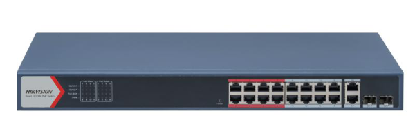 Switch 16 porturi poe hikvision ds-3e1318p-ei(b), l2, smart managed, 16 × 100 mbps poe rj45 ports si 2 × porturi gigabit, putere poe 230w, maxim 30w per port, extend mode - pana la 300 metri,  switching capacity 7.2 gbps, visualized topology management, n