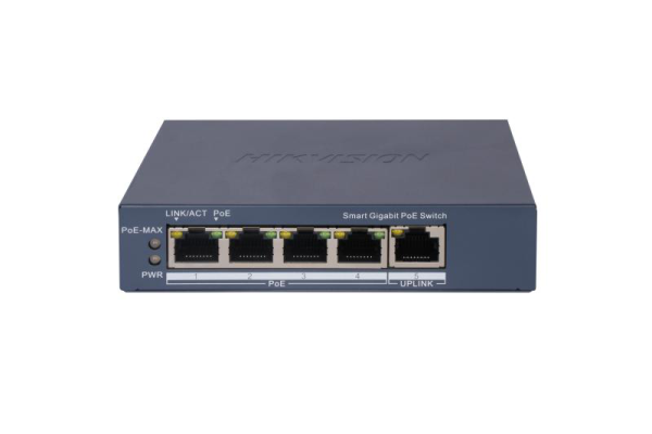 Switch poe hikvision ds-3e1505p-ei, 4 × gigabit poe port,1 × gigabit rj45 port, total poe power budget 60w, support 802.1q vlan, capacitate: 10 gbps, alimentare: 54vdc, 1.2a, dimensiuni: 121.1 mm × 27.6 mm × 83.1 mm, greutate: 0.26kg.
