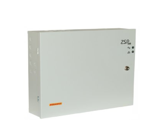 Sursa de alimentare pentru sisteme de detectie incendiu 24v/4a in cutie metalica merawex zsp100-4a-18, loc pentru 2 acumulatori, tensiune de intrare: 100/230vac, eficienta ridicata sub sarcina si consum redus, comunicare rs-232 / rs-485, rata scazuta de e