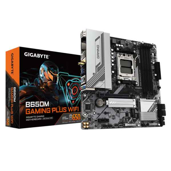 Placa de baza gigabyte b650m gaming plus wifi am5, 4x ddr5, 2x dp 1x hdmi, 1x pcie 4.0 x16 1x pcie 3.0 x1, 2x m.2, 4x sata 6gb/s, matx