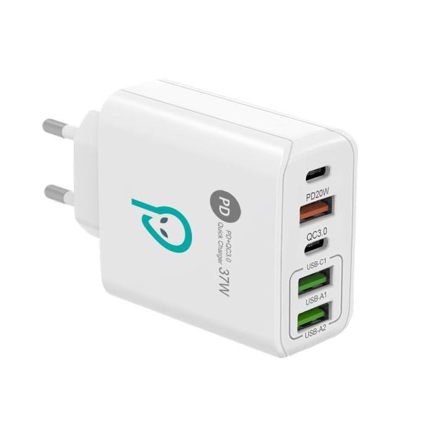 Incarcator retea spacer qc 38w, 5 x porturi: usb type-c pd x 1m usb type-c x 1, usb quick charge x 1, usb x 2, alb