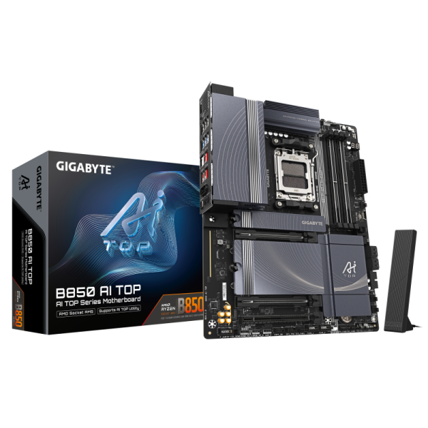 Placa de baza gigabyte b850 ai top am5, 4x ddr5, 1x usb type-c 1x hdmi, 1x pcie 5.0 x16 1x pcie 5.0 x8, 1x pcie 4.0 x16, 3x m.2, 4x sata 6gb/s, atx