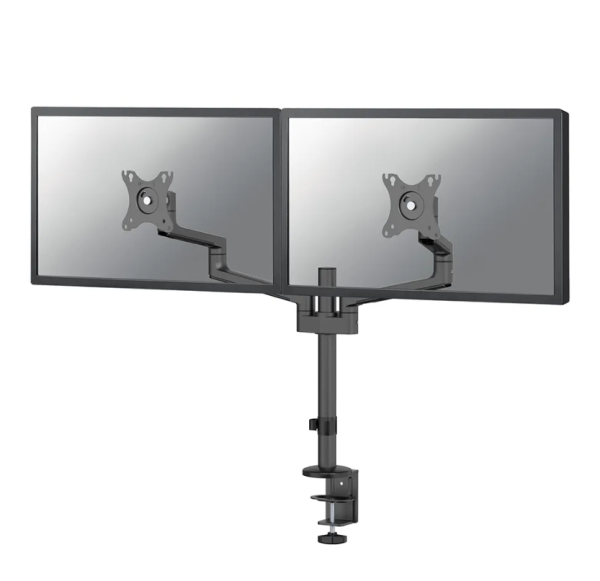 Brat dublu monitor neomounts ds60-425bl2; pentru display-uri cu diagonale 17"-27", sistem de prindere vesa 75x75~100x100, greutate maxima suportata 8 - per ecrankg, tilt +90°, -30°, swivel +90°, -90°, rotate +360°, distanta fata de perete 128-460mm; inalt