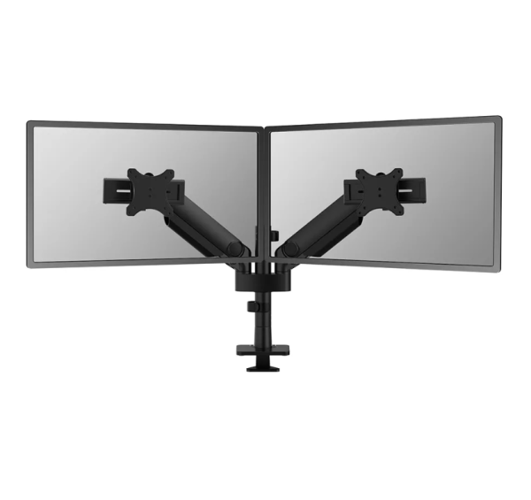 Brat dublu monitor neomounts ds65s-950bl2; pentru display-uri cu diagonale 24"-34", sistem de prindere vesa 75x75~100x100, greutate maxima suportata 11 - per ecrankg, full motion, tilt +70°, swivel 90°, rotate 90°; gas spring; culoare negru. garantie 5 an