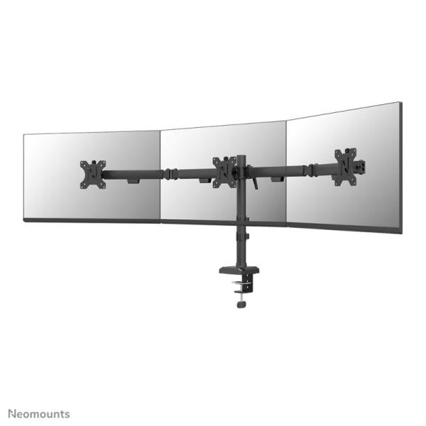 Brat triplu neomounts ds60-600bl3; pentru display-uri cu diagonale 17"-27", sistem de prindere vesa 75x75~100x100, greutate maxima suportata 6 - per ecrankg, full motion, tilt +45°, swivel 90°, rotate 180°, distanta fata de perete 137-601mm; culoare negru