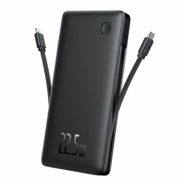 Baterie externa baseus airpow lite, 10000mah, 22.5w, 1 x usb; 1 cablu x usb type-c, 1 cablu x iphone lightning, total 3a, negru