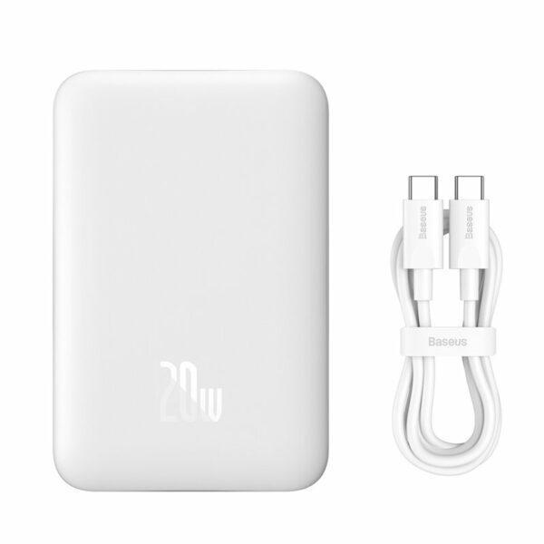 Baterie extena baseus magnetic mini wireless, 10000mah, 20w, 2 x usb type-c output/input, 15w wireless charging, include cablu usb type-c la usb type-c 30cm, alb