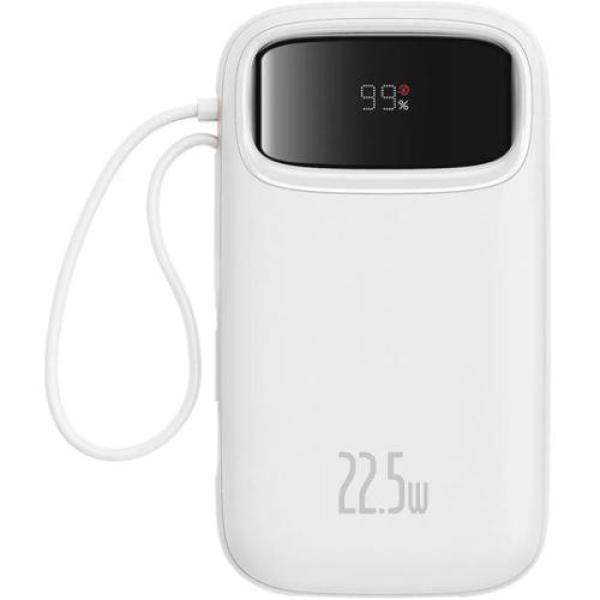 Baterie externa baseus qpow2, 20000mah, 22.5w, 1 x usb; 1 x usb type-c,1 x lightning, total 3a, include cablu usb type-c 0.3m, alb