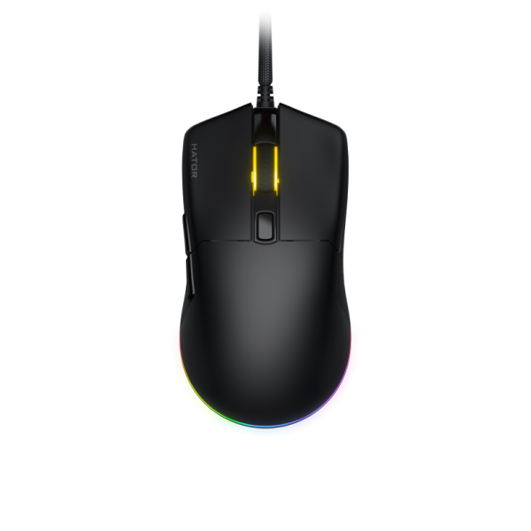 Mouse gaming cu fir hator pulsar 3, conectivitate usb, polling rate pana la 1000hz, senzor optical pixart pmw 3311, rezolutie maxima 12000 dpi, switch hator® optical 100m, iluminare rgb 16.8m culori, side switch kailh 3m, negru