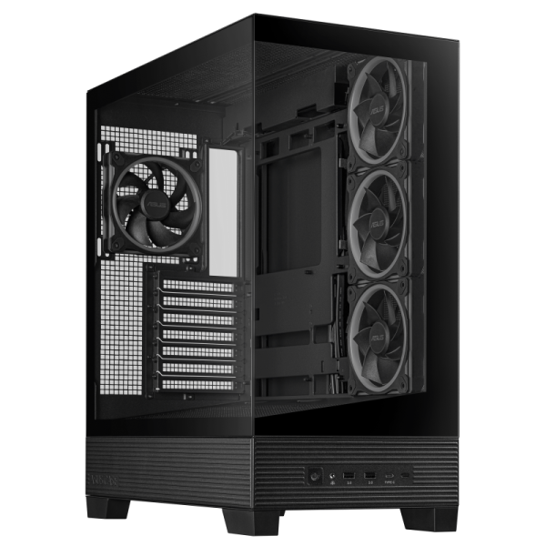 Carcasa asus a31 plus mid tower argb negru, tempered glass, sloturi expansiune 7, drive bays: 2x3.5"/2.5", ventilatoare suportate: 7 (spate: 1x120mm sau 1x140mm, sus: 3x120mm sau 2x140mm, lateral: 3x120mm), ventilatoare incluse: 4 (spate: 1x120mm, lateral
