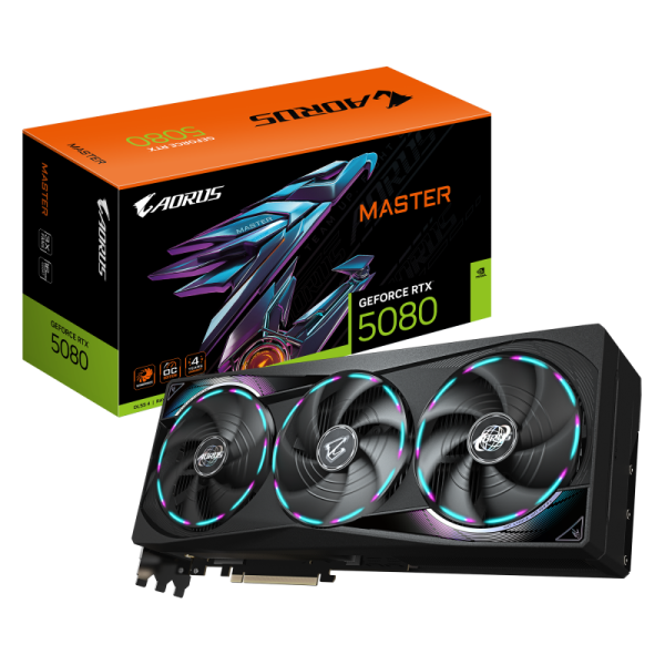 Placa video gigabyte aorus geforce rtx 5080 master 16gb gddr7 256 bit, 3x dp 1x hdmi