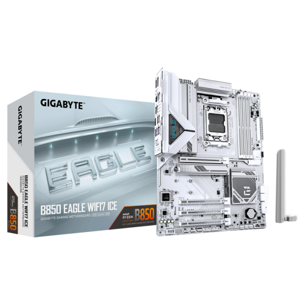 Placa de baza gigabyte b850 eagle wifi7 ice am5, 4x ddr5, 1x dp 1x hdmi, 1x pcie 5.0 x16 1x pcie 4.0 x16 2x pcie 3.0 x16, 3x m.2, 4x sata 6gb/s, atx